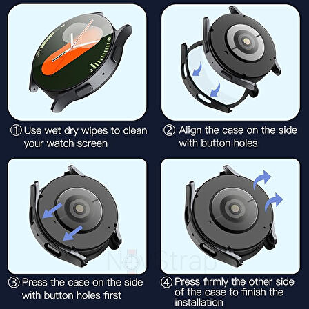 NovStrap Samsung Galaxy Watch 7 Seri 40mm ile Uyumlu Ekran Koruyucu Cam Kasa Koruyucu Kılıf Sert Pc