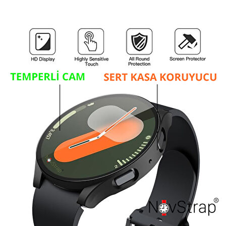 NovStrap Samsung Galaxy Watch 7 Seri 40mm ile Uyumlu Ekran Koruyucu Cam Kasa Koruyucu Kılıf Sert Pc
