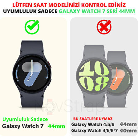 NovStrap Samsung Galaxy Watch 7 44mm ile Uyumlu Ekran Koruyucu Cam ve Kasa Koruyucu Kılıf Sert Pc