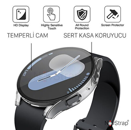 NovStrap Samsung Galaxy Watch 7 44mm ile Uyumlu Ekran Koruyucu Cam ve Kasa Koruyucu Kılıf Sert Pc