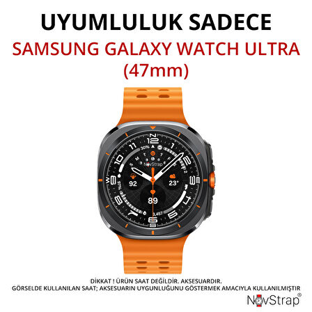 NovStrap Samsung Galaxy Watch Ultra 47 Mm ile Uyumlu Kordon Tam Uyumlu Pimli Metal Hasır Çelik Kayış