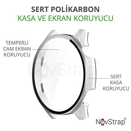 NovStrap Huawei Watch Gt5 46mm ile Uyumlu Ekran Koruyucu Cam ve Kasa Koruyucu Kılıf Sert Polikarbon