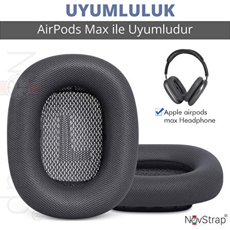 NovStrap Apple AirPods Max İle Uyumlu Yedek Kulaklık Yastığı Pedi Süngeri Protein Deri Magnetic