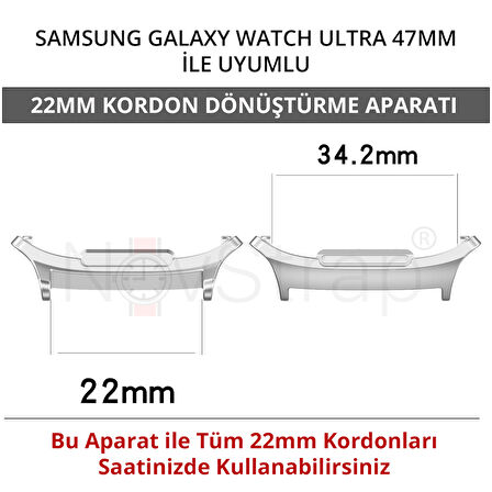 NovStrap Samsung Galaxy Watch Ultra 47mm ile uyumlu 22mm Kordon Çeviri Aparat Pim Konnektörü Metal