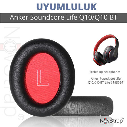 NovStrap Anker Soundcore Life Q10 Q10 Bt ile Uyumlu Kulaklık Pedi Süngeri Yastığı