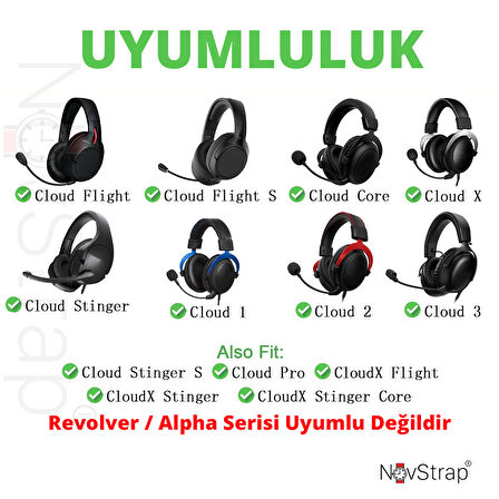 NovStrap HyperX Cloud II/III 2/3/Mix/Flight/Stinger 2 Core ile Uyumlu Kulaklık Pedi Süngeri Yastığı