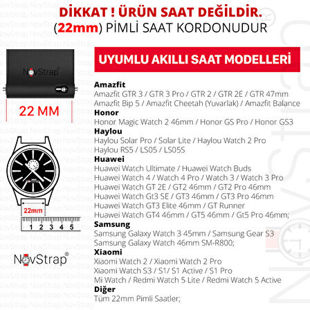 NovStrap Samsung Galaxy Watch 3 45mm/Gear S3/R800 ile Uyumlu Kordon (22mm) Hybrid Dikişli Kumaş