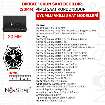 NovStrap Samsung Galaxy Watch 7 Fe 4 5 6 Classic 40 42 43 44 45 46 47 Mm ile Uyumlu Kordon 20mm Hybrid Dikişli