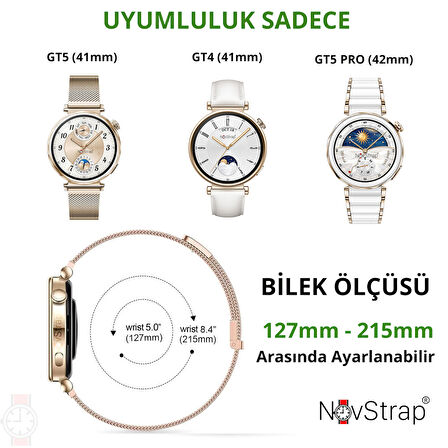 NovStrap Huawei Watch GT4 41mm GT5 41mm ile Uyumlu Kordon (18mm) Çift Mıknatıslı Lansman Metal Hasır Çelik Kayış