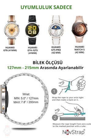 NovStrap Huawei Watch GT6 41mm GT4 41mm GT5 41mm ile Uyumlu Kordon 18mm Magnet Tokalı Luxury Slim Metal Hasır
