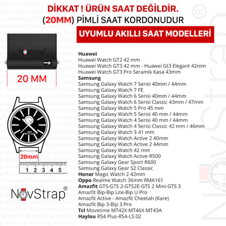 NovStrap Samsung Galaxy Watch 7 Fe 6 5 4 40-42-43-44-45-46-47 Mm ile Uyumlu Kordon 20mm Luxury Slim Metal Hasır