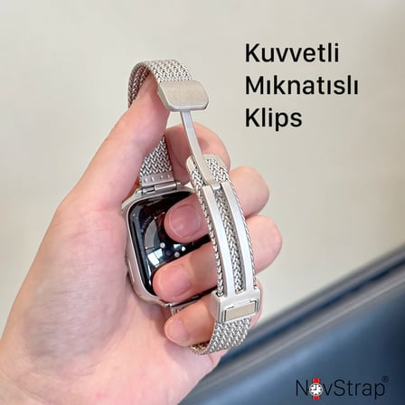 NovStrap Samsung Galaxy Watch 7 Fe 6 5 4 40-42-43-44-45-46-47 Mm ile Uyumlu Kordon 20mm Luxury Slim Metal Hasır