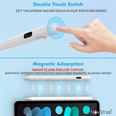 NovStrap TclTab 10L/Nxtpaper/10/10S/7L/7 Lite/Tabmax ile Uyumlu Dijital Ekranlı Dokunmatik Tablet Kalemi Stylus