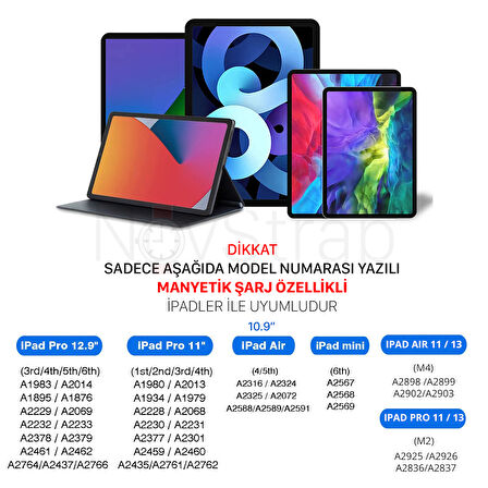 NovStrap Apple iPad Pro 11 / Air 11 M2 M4 ile Uyumlu Dokunmatik Tablet Kalemi 2. Nesil Smart Pencil Stylus Manyetik Şarj Avuç İçi Reddi