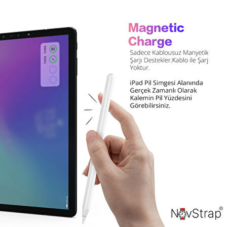 NovStrap Apple iPad Pro 11 / Air 11 M2 M4 ile Uyumlu Dokunmatik Tablet Kalemi 2. Nesil Smart Pencil Stylus Manyetik Şarj Avuç İçi Reddi