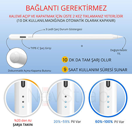 NovStrap Huawei Matepad Pro/11/12X/11.5/Air/Se T5/T8/T10 ile Uyumlu Dokunmatik Tablet Kalemi Gen2 Stylus Pencil