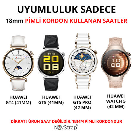 NovStrap Huawei Watch GT4 41mm GT5 41mm ile Uyumlu Kordon (18mm Pimli) Lansman Prizma Silikon Kayış