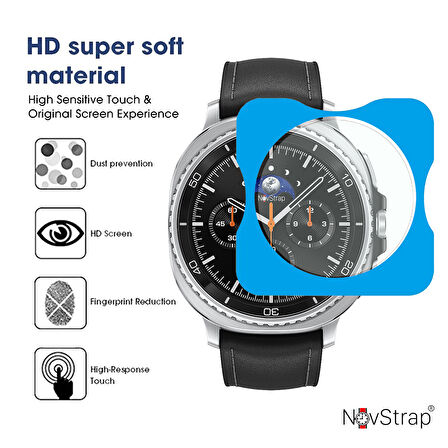NovStrap Samsung Galaxy Watch 8 Classic 46mm ile Uyumlu Ekran Koruyucu 9H Temperli Cam Kolay Uygulama Aparatlı