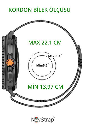NovStrap Samsung Galaxy Watch 8 40mm 44mm Classic 46mm ile Uyumlu Kordon Mıknatıslı Metal Hasır