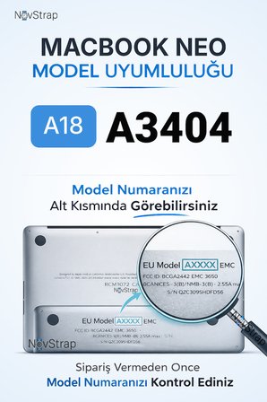 NovStrap Apple MacBook Neo 13 inç (A18 Çip) A3404 ile Uyumlu Türkçe Q Klavye Koruyucu Şeffaf Kılıf