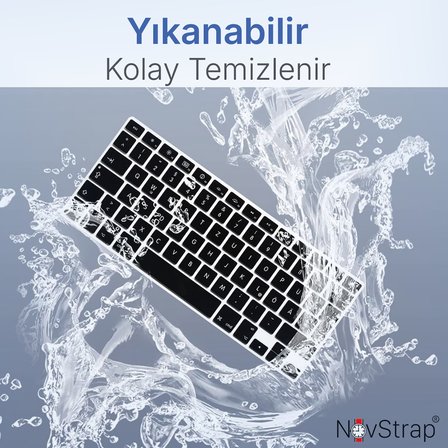 NovStrap Apple MacBook Pro 16 inç M5 Pro M5 Max A3428 A3429 ile Uyumlu Türkçe Q Siyah Klavye Koruyucu Kılıf