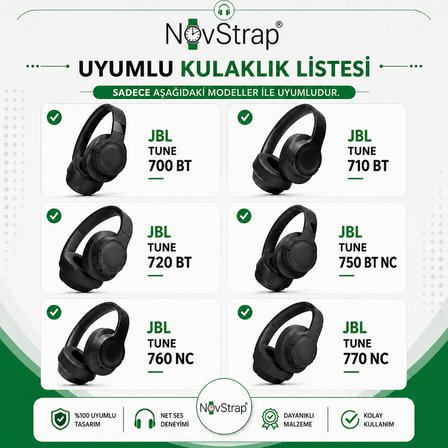 NovStrap JBL Tune 700BT 710BT 720BT 750BTNC 760NC 770NC ile Uyumlu Yedek Kulaklık Pedi Süngeri + Kafa Bandı Seti