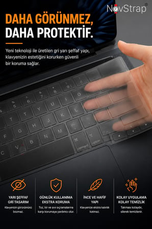 NovStrap Apple MacBook Neo 13 inç (A18 Çip) A3404 ile Uyumlu Türkçe Q Gri Füme Silikon Klavye Koruyucu Kılıf