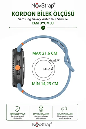 NovStrap Samsung Galaxy Watch 9 40mm 44mm ile Uyumlu Kordon Dikişli Silikon Kayış Tam Uyumlu Pimli