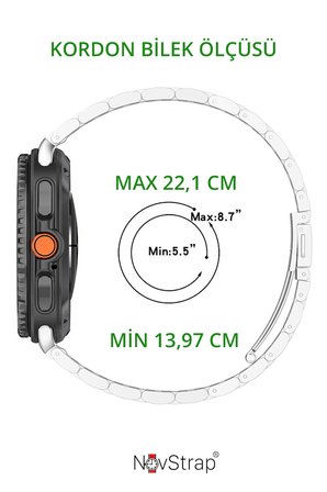 NovStrap Samsung Galaxy Watch 9 40mm 44mm ile Uyumlu Kısaltma Aparatlı Baklalı Çelik Metal Kordon