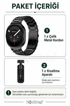NovStrap Samsung Galaxy Watch 9 40mm 44mm ile Uyumlu Kısaltma Aparatlı Baklalı Çelik Metal Kordon