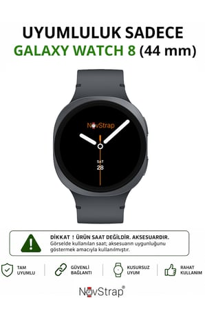 NovStrap Samsung Galaxy Watch 8 44mm ile Uyumlu Sert PC Kasa ve Cam Ekran Koruyucu 360 Tam Koruma