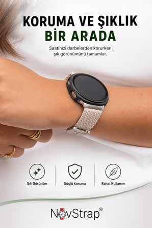 NovStrap Samsung Galaxy Watch 8 44mm ile Uyumlu Sert PC Kasa ve Cam Ekran Koruyucu 360 Tam Koruma