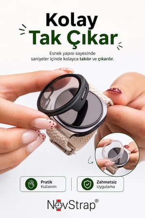 NovStrap Samsung Galaxy Watch 8 44mm ile Uyumlu Sert PC Kasa ve Cam Ekran Koruyucu 360 Tam Koruma