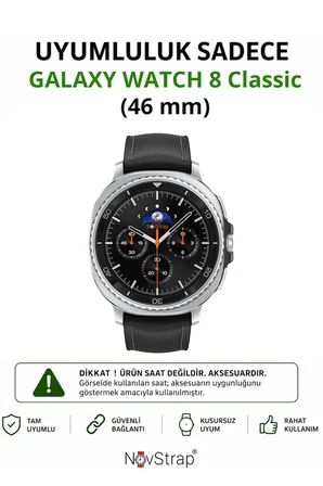 NovStrap Samsung Galaxy Watch 8 Classic 46mm ile Uyumlu Sert PC Kasa ve Cam Ekran Koruyucu