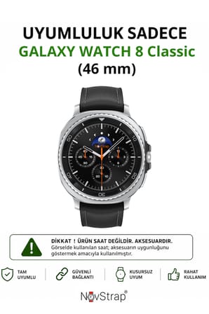 NovStrap Samsung Galaxy Watch 8 Classic 46mm ile Uyumlu Sert PC Kasa ve Cam Ekran Koruyucu
