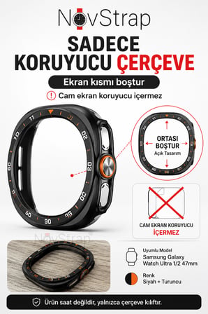 NovStrap Samsung Galaxy Watch Ultra / Ultra 2 47mm ile Uyumlu Sert PC Kasa Koruyucu 360 Tam Koruma