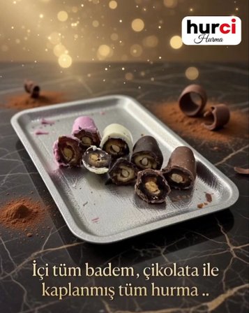 HURCİ FRAMBUAZLI, ÇİKOLATA KAPLI BADEMLİ HURMA 1000 GR