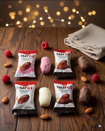 HURCİ FRAMBUAZLI, ÇİKOLATA KAPLI BADEMLİ HURMA 1000 GR