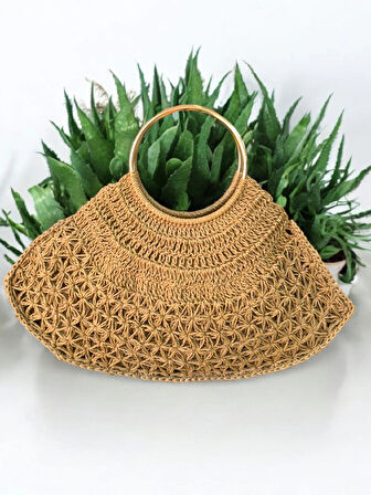 KADIN HASIR EL ÇANTASI METAL ASKILI BÜYÜK BOY İÇ ASTARLI CEPLİ ÇANTA - MODEL 202506