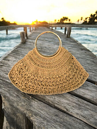 KADIN HASIR EL ÇANTASI METAL ASKILI BÜYÜK BOY İÇ ASTARLI CEPLİ ÇANTA - MODEL 202506