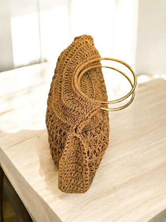 KADIN HASIR EL ÇANTASI METAL ASKILI BÜYÜK BOY İÇ ASTARLI CEPLİ ÇANTA - MODEL 202506