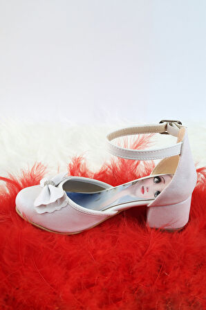 Topuklu Kız Çocuk Ayakkabısı Düğün Ayakkabısı Kız Çocuk Abiye Ayakkabı Fiyonk ve Detaylı Abiye