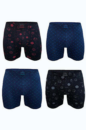 Erkek Desenli 4 lü Premium Collection Modal Uzun Boxer 4M250