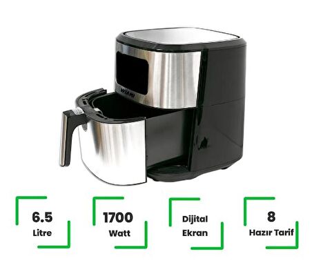 Airfryer 6.5 L Akıllı Yağsız Hava Fritözü Metallic