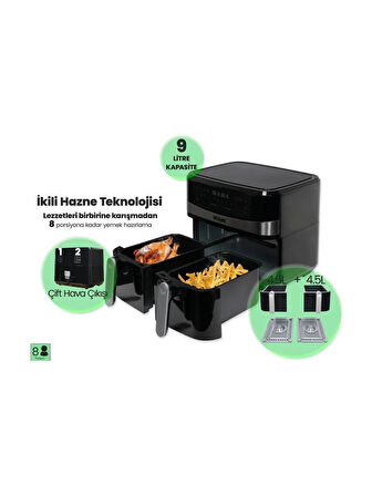 Wiami AirFryer 9L Dual Basket Yağsız Fritöz