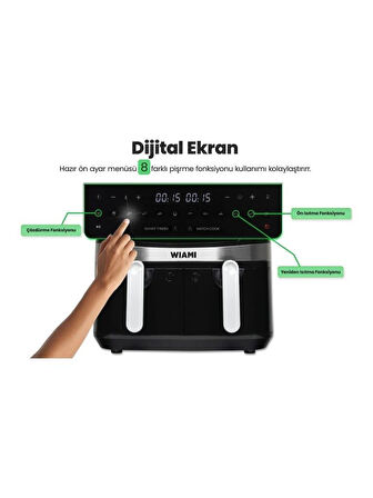 Wiami AirFryer 9L Dual Basket Yağsız Fritöz