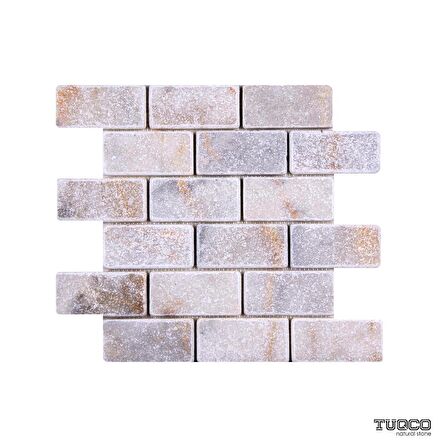 Tuqco Doğal Taş Fileli 5cm x 10cm Golden Eskitme Mermer Mozaik Banyo Mutfak Tezgah Arası Duvar Kaplama Döşeme Paneli