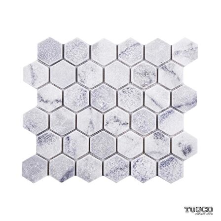 Tuqco Doğal Taş 2 inch Fileli Hexagon Carrara Eskitme Mermer Mozaik Banyo Mutfak Tezgah Arası Duvar Kaplama Döşeme Paneli