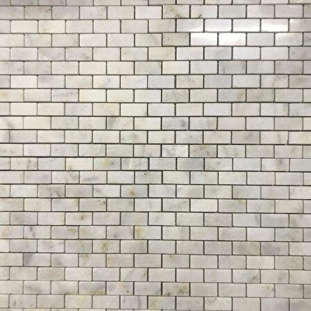 Tuqco Doğal Taş Fileli 2,3 x 4,8 cm Brick Golden Cilalı Mermer Mozaik Banyo Mutfak Tezgah Arası Duvar Kaplama Döşeme Paneli