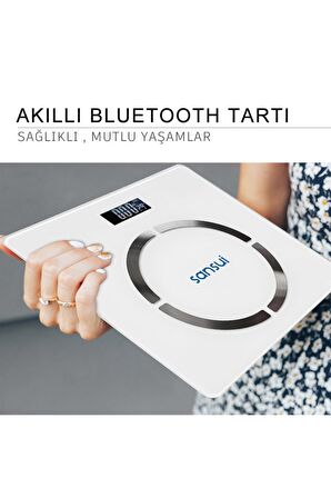 Akıllı Bluetooth Dijital Tartı Beyaz Pilli